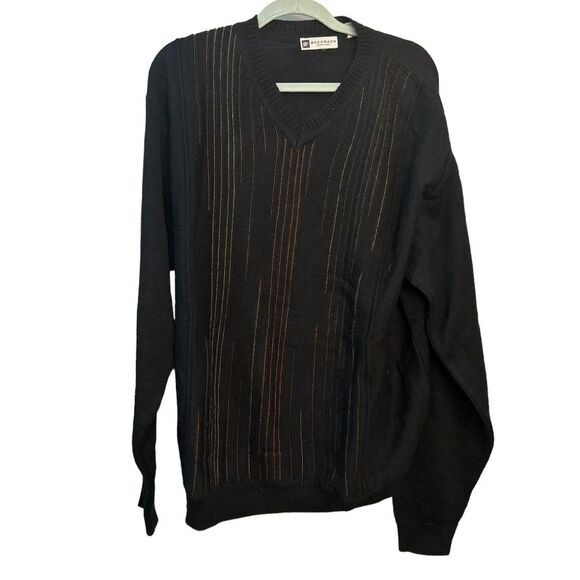 Bachrach Vintage Stripe Detail Mens Black Orange Wool Blend Sweater Sz XL - Picture 1 of 5